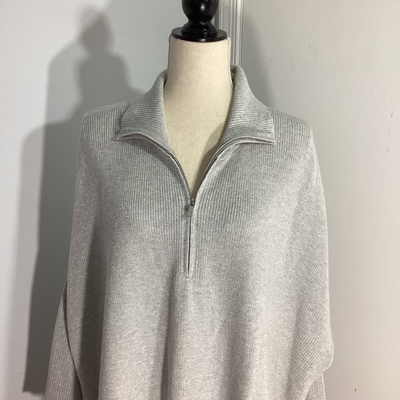 NEW W/T TOMMY BAHAMAS L/XL SHIMMER BONITA ZIP SWEATER PONCHO PEARL GRAY HEATHER - Picture 2 of 10